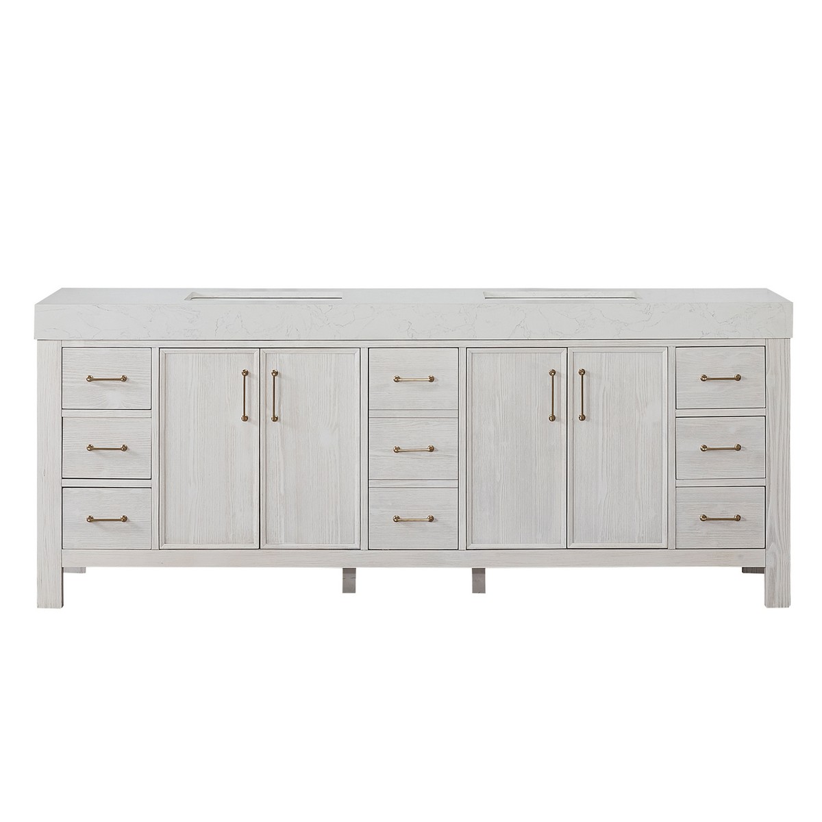 84in. Free-standing Double Bathroom Vanity in Fir Wood White washed White with Composite top in Lightning White 