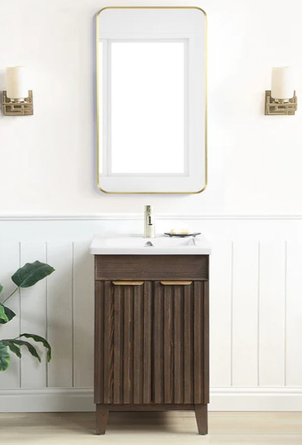 Issac Edwards 18" Free-standing Single Bath Vanity in Spruce Antique Brown with Drop-In White Ceramic Basin Top and Mirror