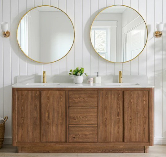 Issac Edwards 72" Floating Double Bath Vanity in Washed Ash Grey with Fish Maw White Quartz Stone Top and Mirror