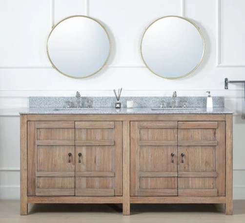 72 Inch Natural Wood Artisan Style Double Sink Adelina Bathroom Vanity with Backsplash Option