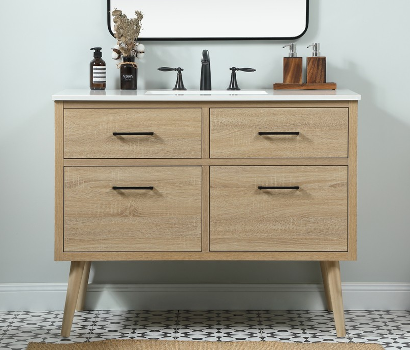 42 inch Single Bathroom Vanity in Mango Wood with Backsplash Option