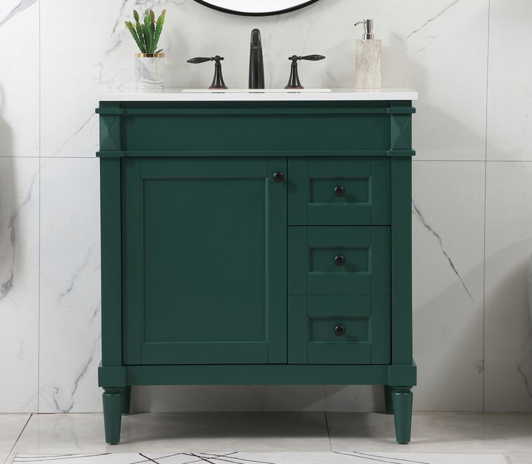 32 inch Modern Fitting Single Bathroom Vanity in Green with Backsplash Option