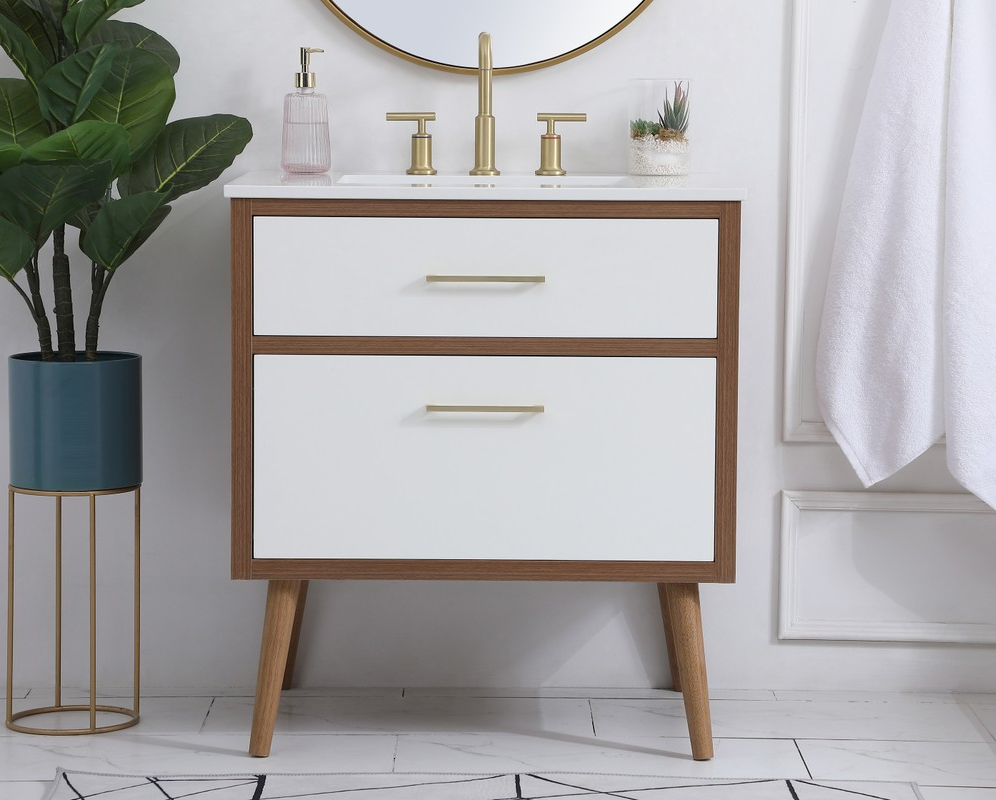 30 inch Bathroom Vanity in White with Backsplash Option