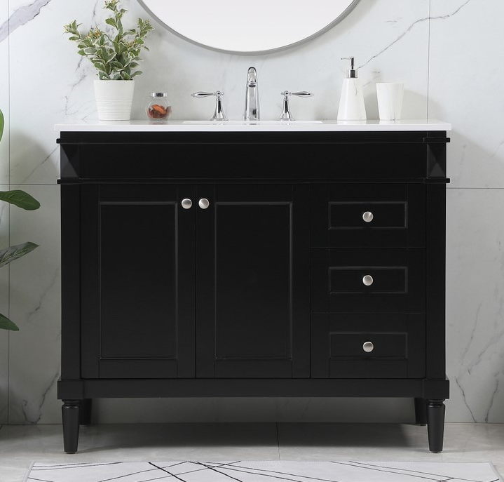 42 inch Modern Fitting Single Bathroom Vanity in Black with Backsplash Option