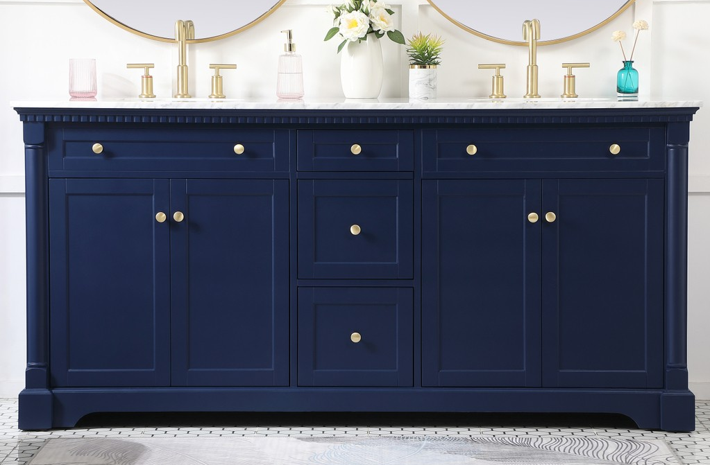 72 inch Double Bathroom Vanity in Blue with Three Finish Options