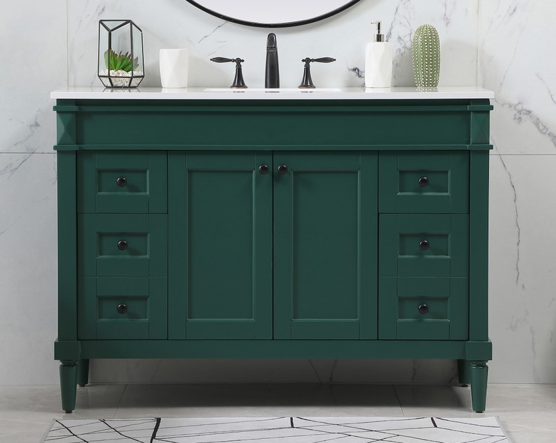 48 inch Modern Fitting Single Bathroom Vanity in Green with Backsplash Option