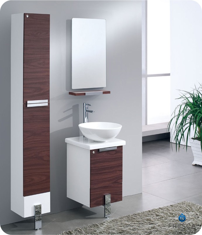 16 Dark Walnut Modern Bathroom Vanity With Faucet Mirror Medicine Cabinet And Linen Side Cabinet Option