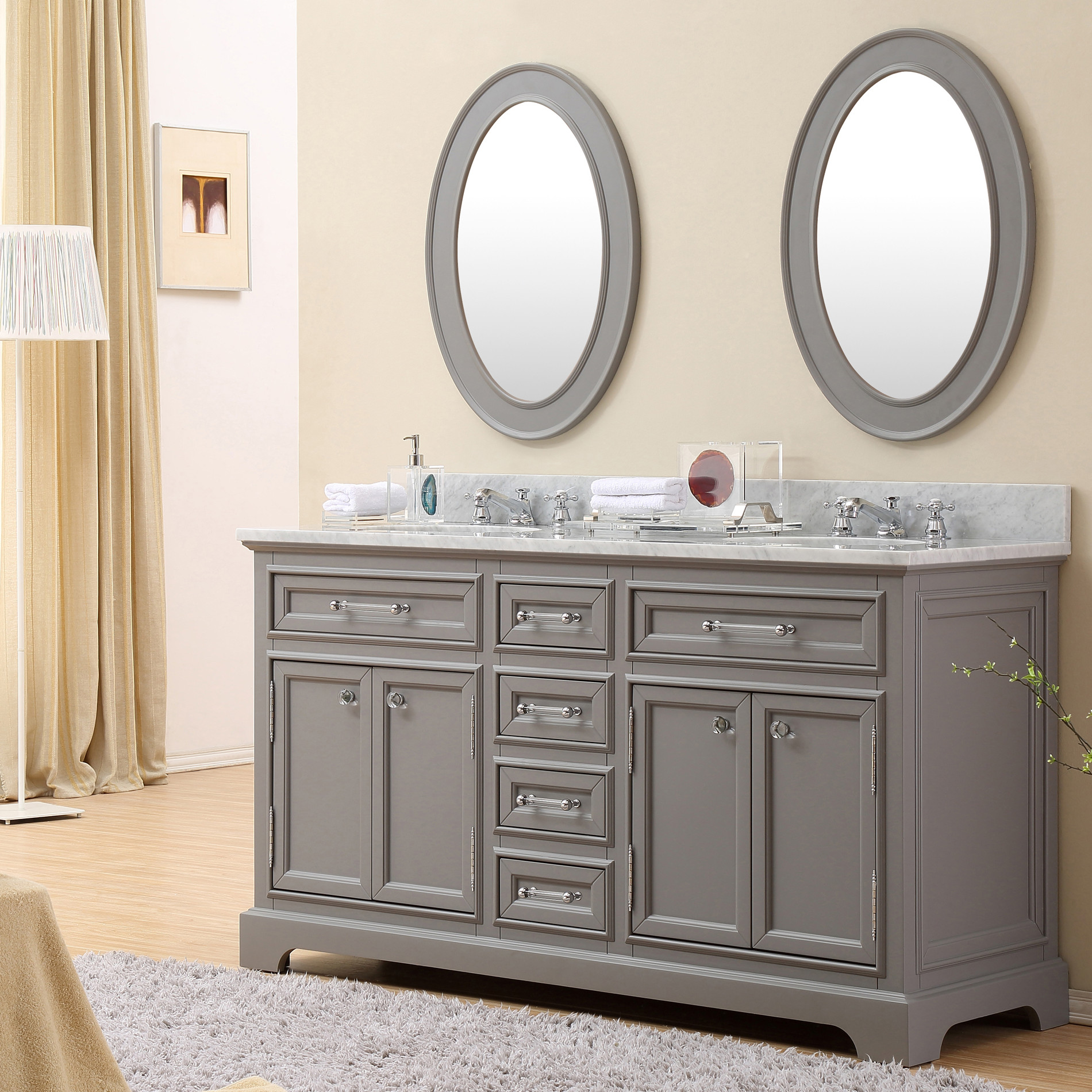 Carenton 60 Inch Traditional Double Sink Bathroom Vanity Gray Finish 01 