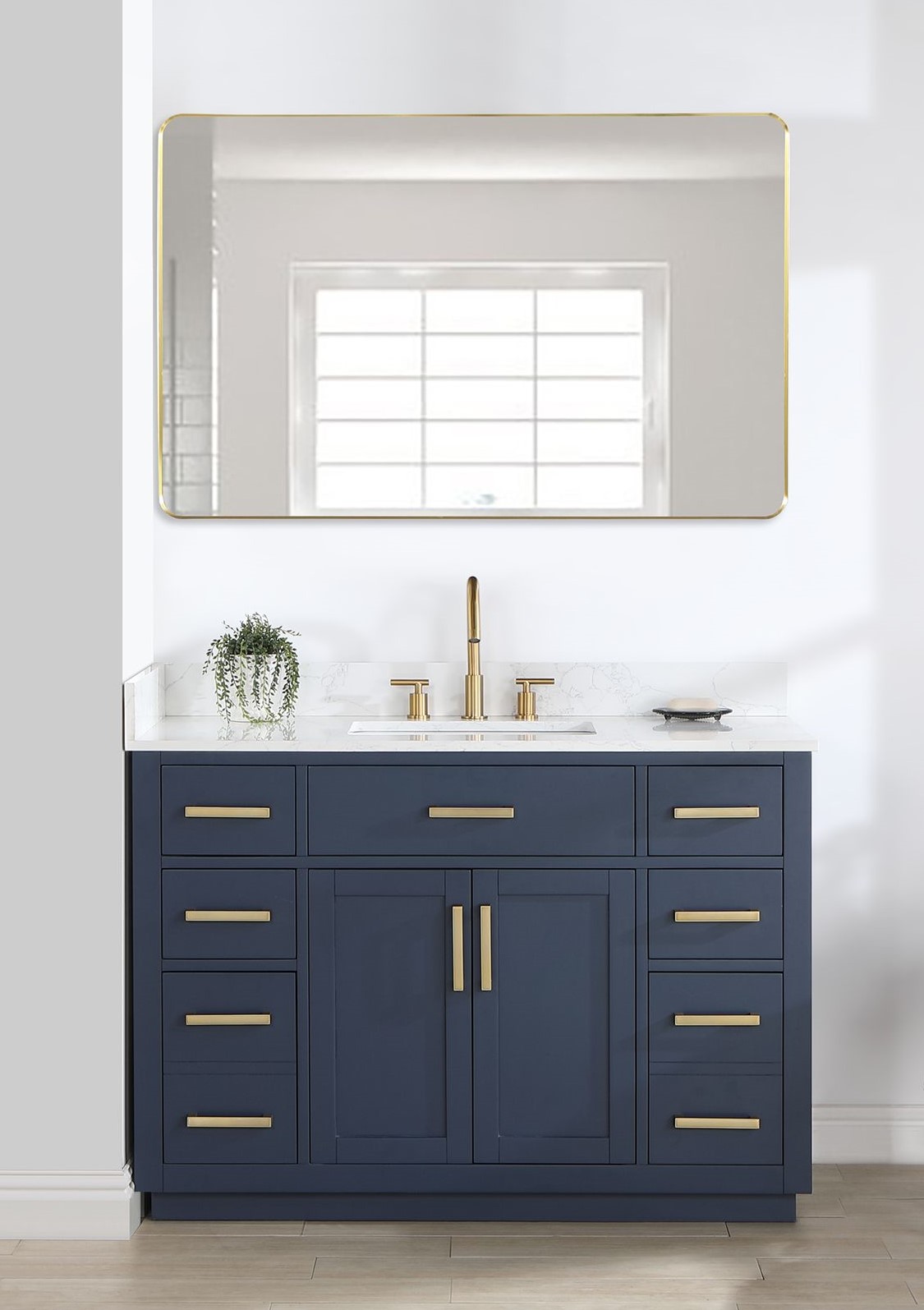 Issac Edwards 48" Single Bathroom Vanity in Royal Blue with Grain White Composite Stone Countertop with Mirror