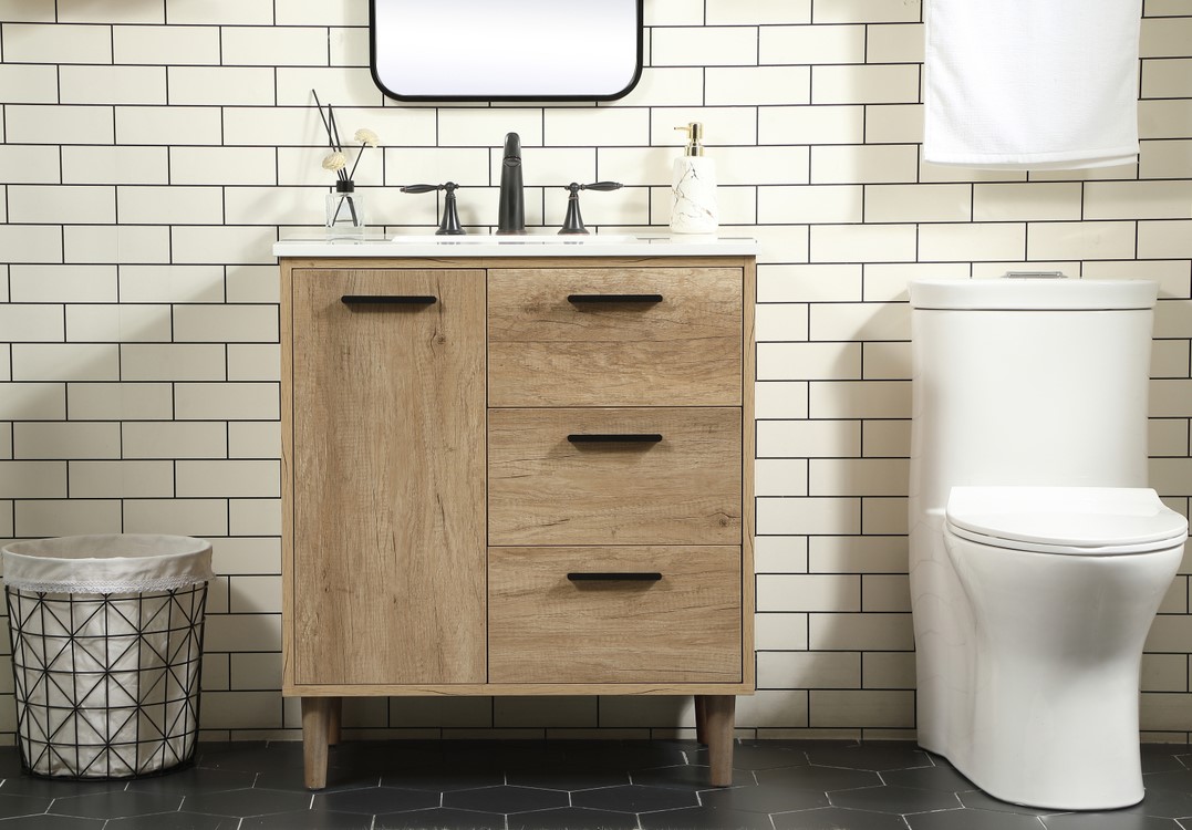 30 inch Modern Fitting Single Bathroom Vanity in Natural Oak