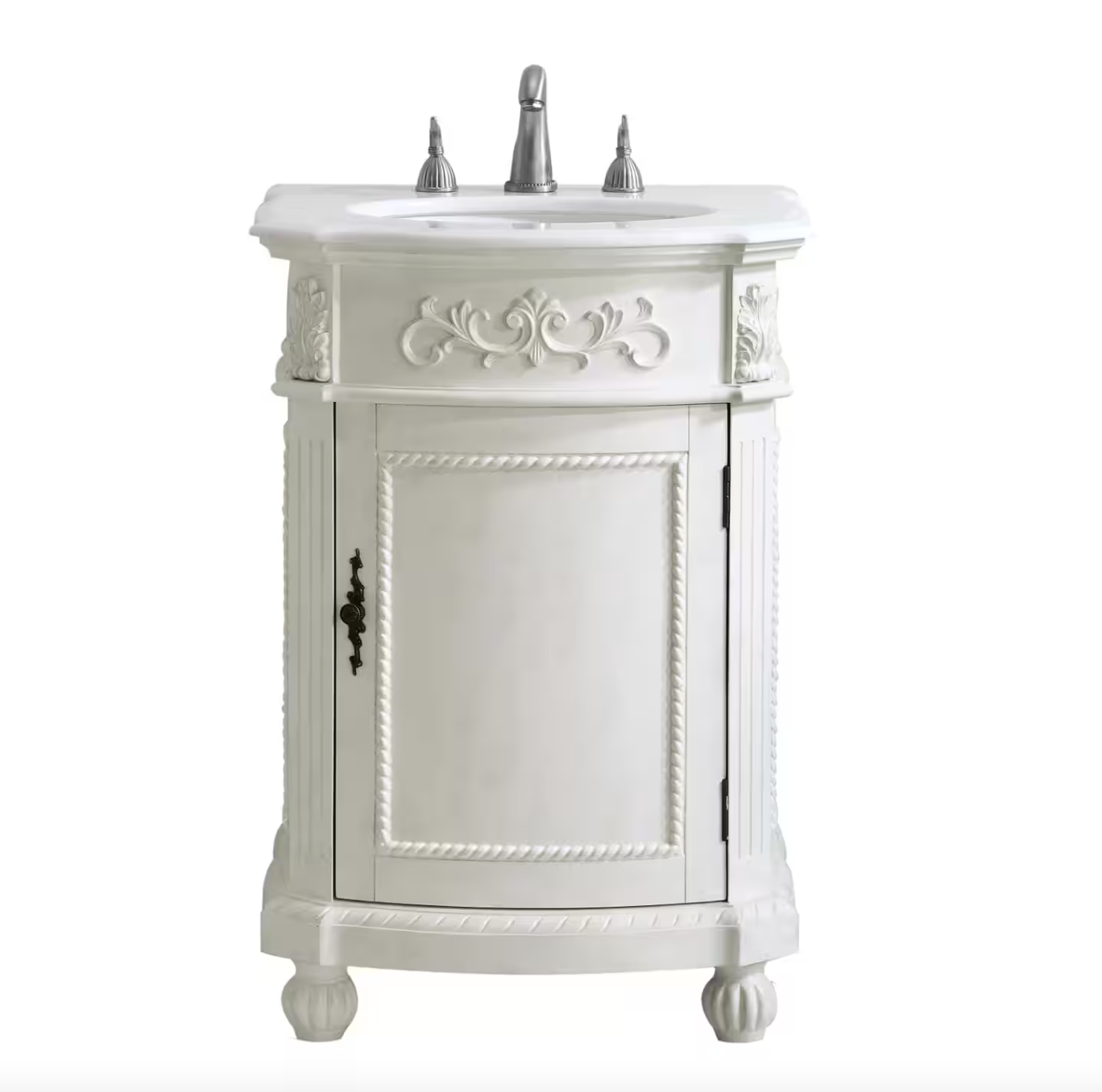 24" Adelina Antique Single Sink Bathroom Vanity in White Finish