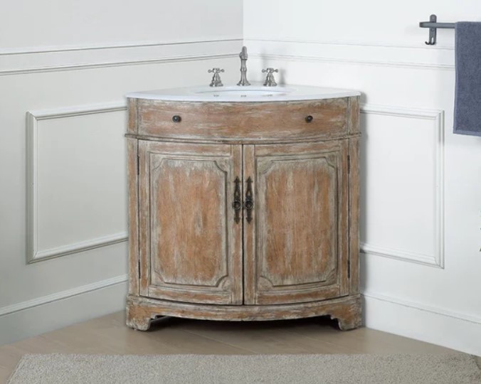 24 Inch Adelina Freestanding Distressed Brown Corner Bathroom Sink Vanity