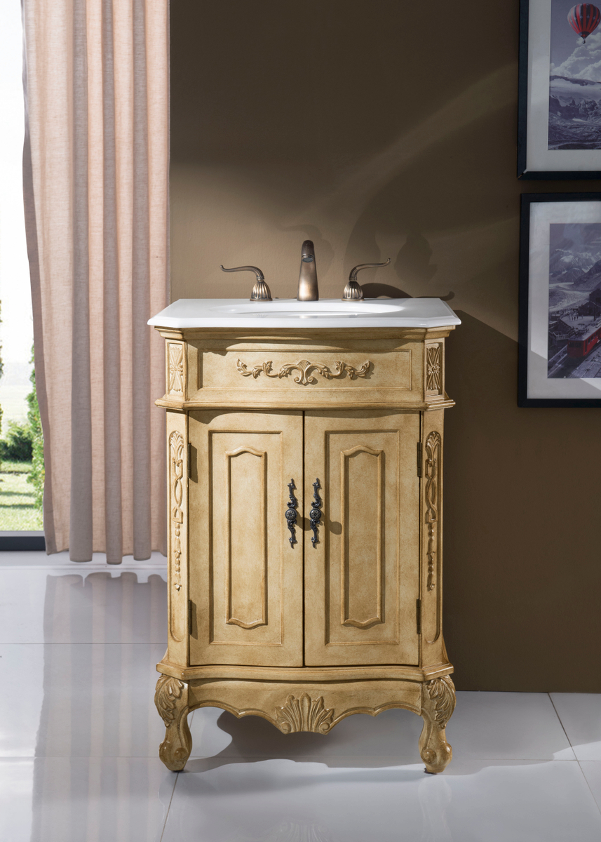 24 inch Adelina Single Bathroom vanity in Antique Beige with Ivory White Marble