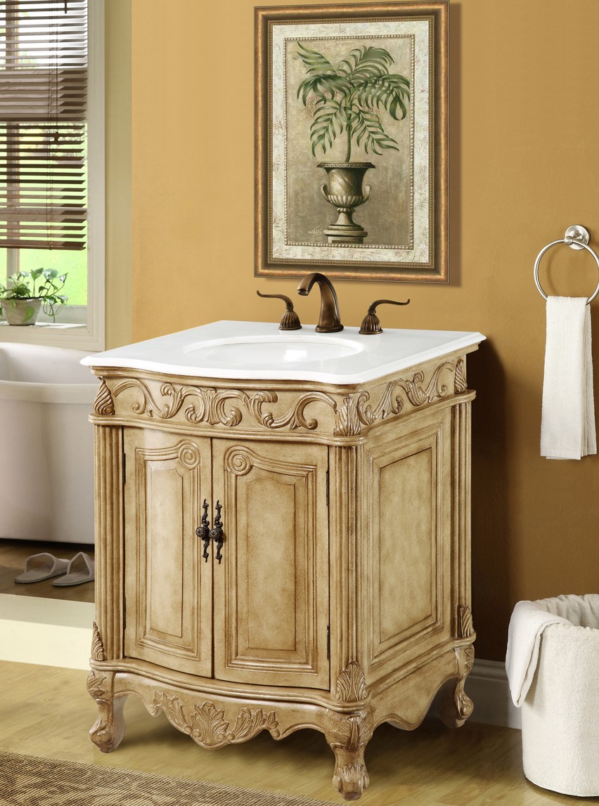 27 inch Adelina Single Bathroom vanity in Antique Beige with Ivory White Marble