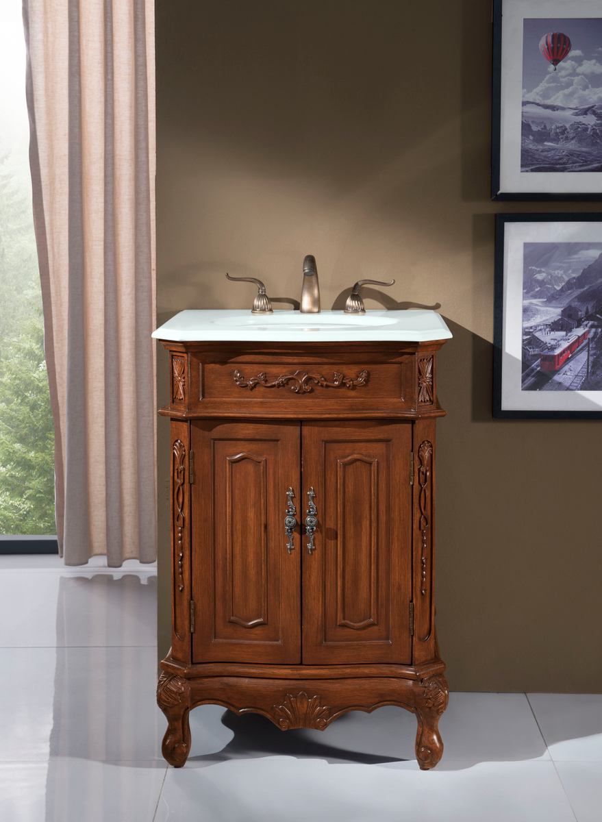 24 inch Adelina Single Bathroom Vanity in Brown with Ivory White Marble