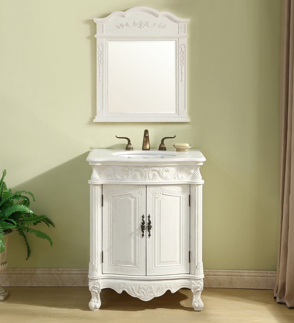 27 inch Adelina Single Bathroom vanity in Antique White with Ivory White Marble