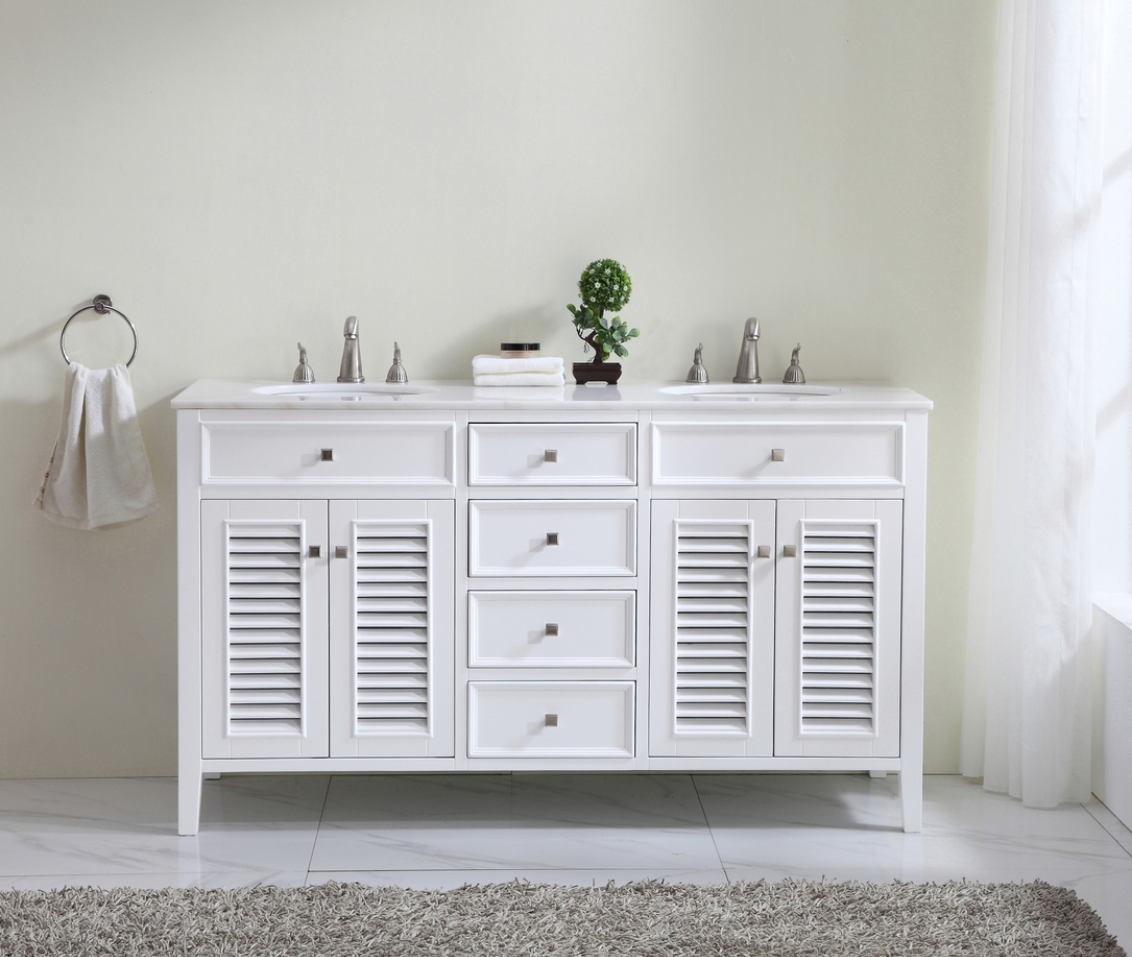 60 In. Double Bathroom Vanity Set In White