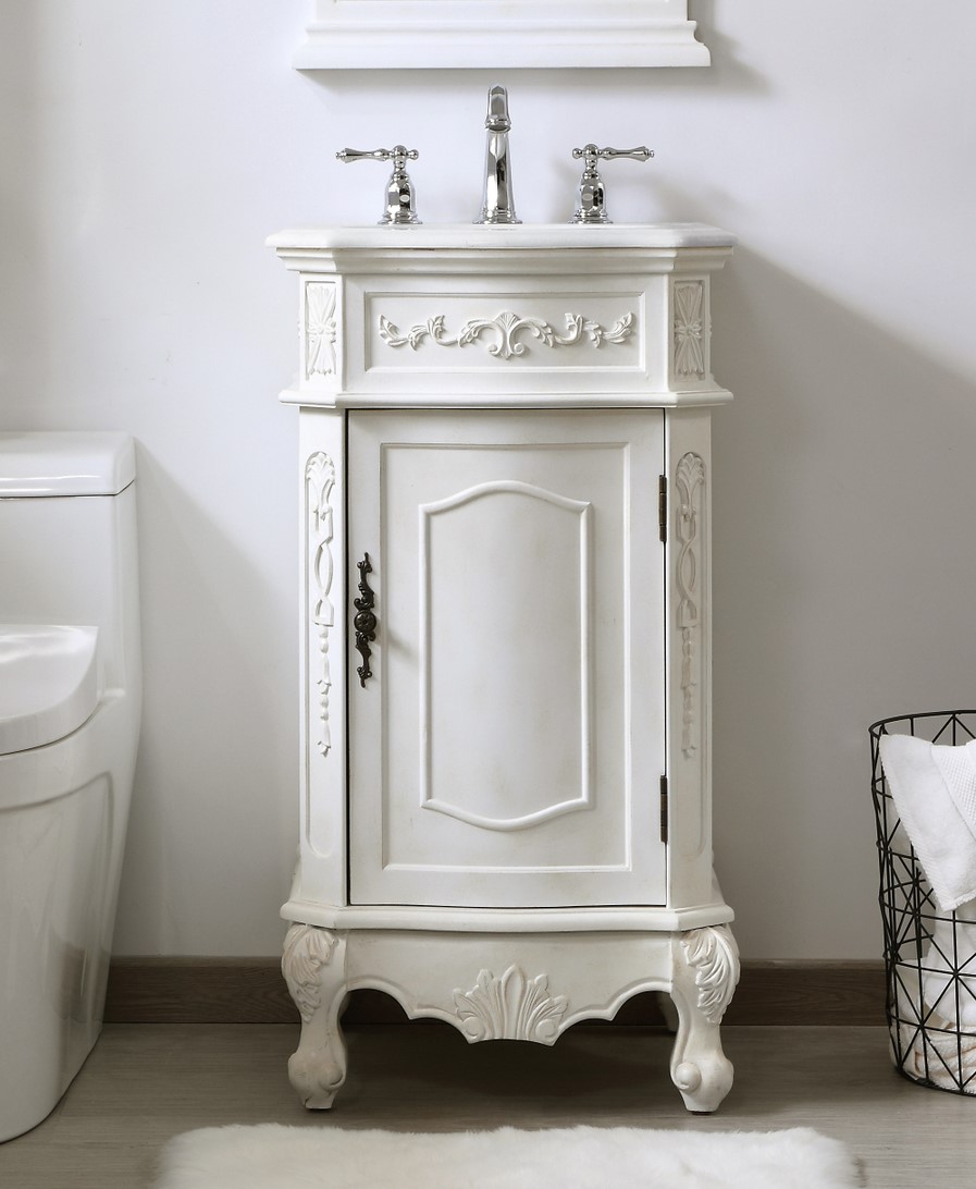 19 inch Adelina Single Bathroom Vanity in Antique White with Ivory White Marble