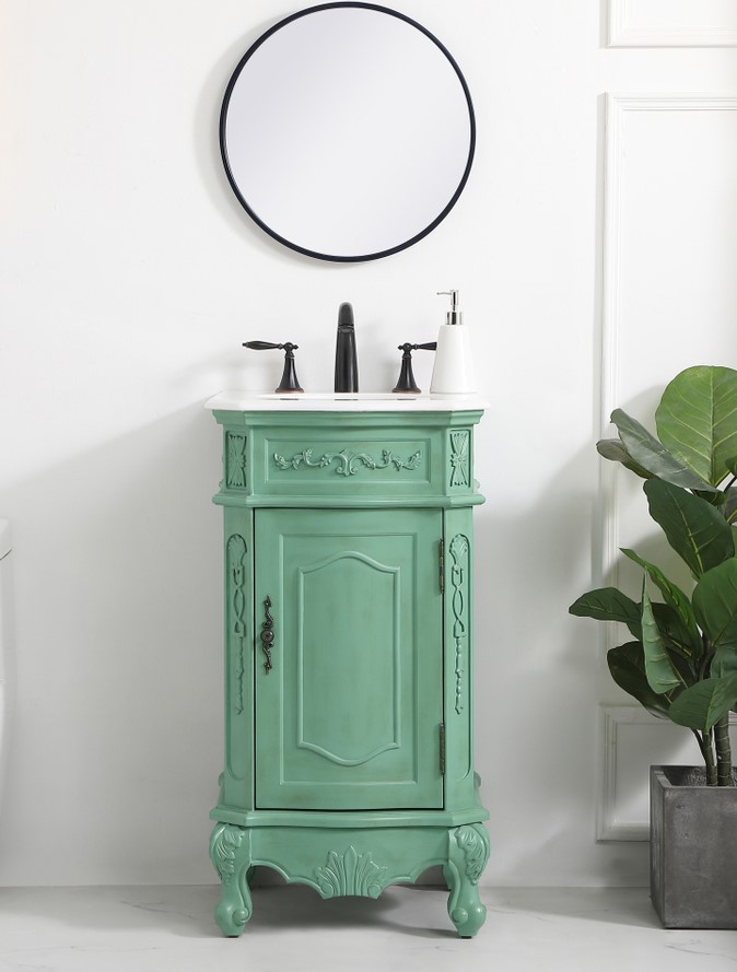 19 inch Adelina Single Bathroom Vanity in Vintage Mint with Ivory White Marble