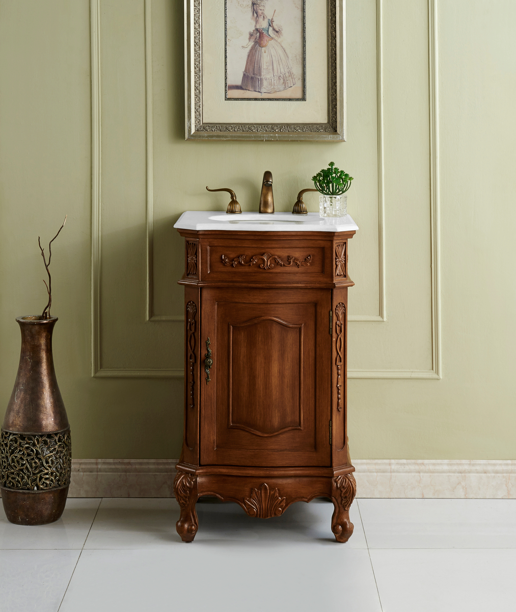 21 inch Adelina Single Bathroom Vanity in Teak Color with Ivory White Marble