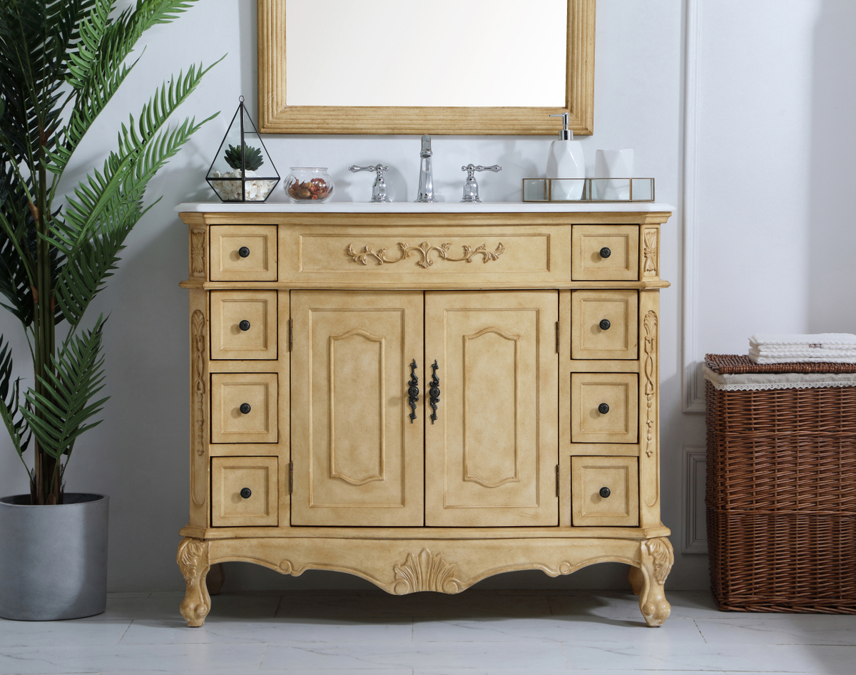 42 inch Adelina Single Bathroom Vanity in Light Antique Beige with Ivory White Marble