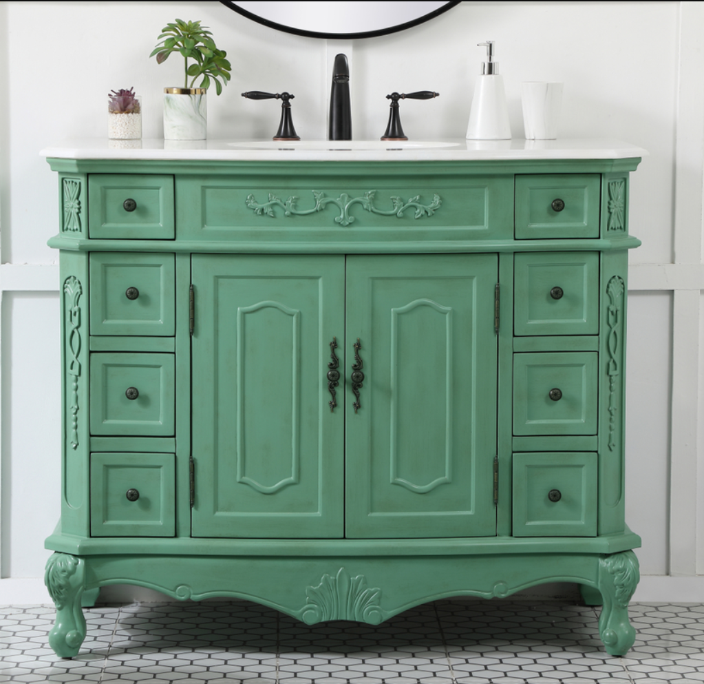 42 inch Adelina Single Bathroom Vanity in Vintage Mint with Ivory White Marble