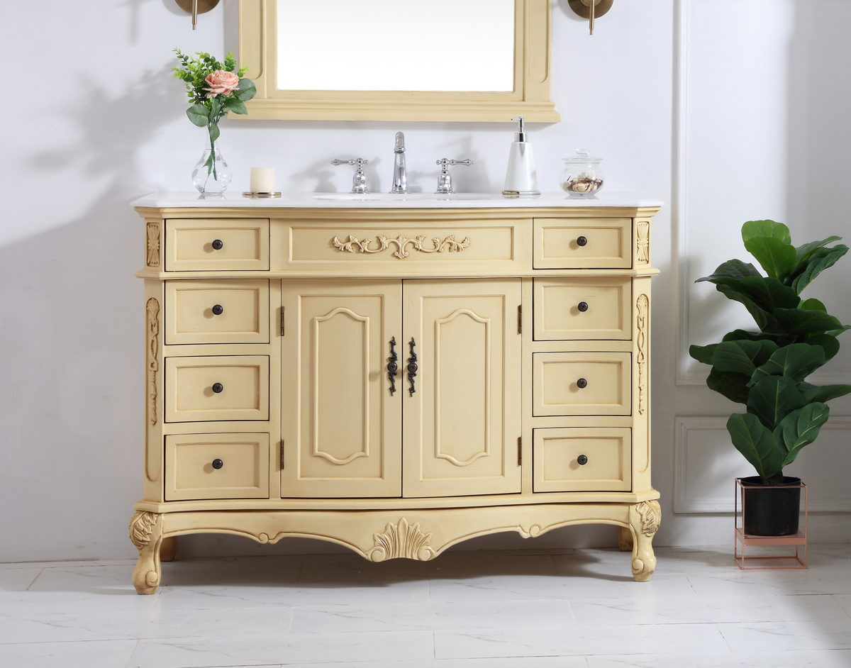 48 inch Adelina Single Bathroom Vanity in Light Antique Beige with Ivory White Marble