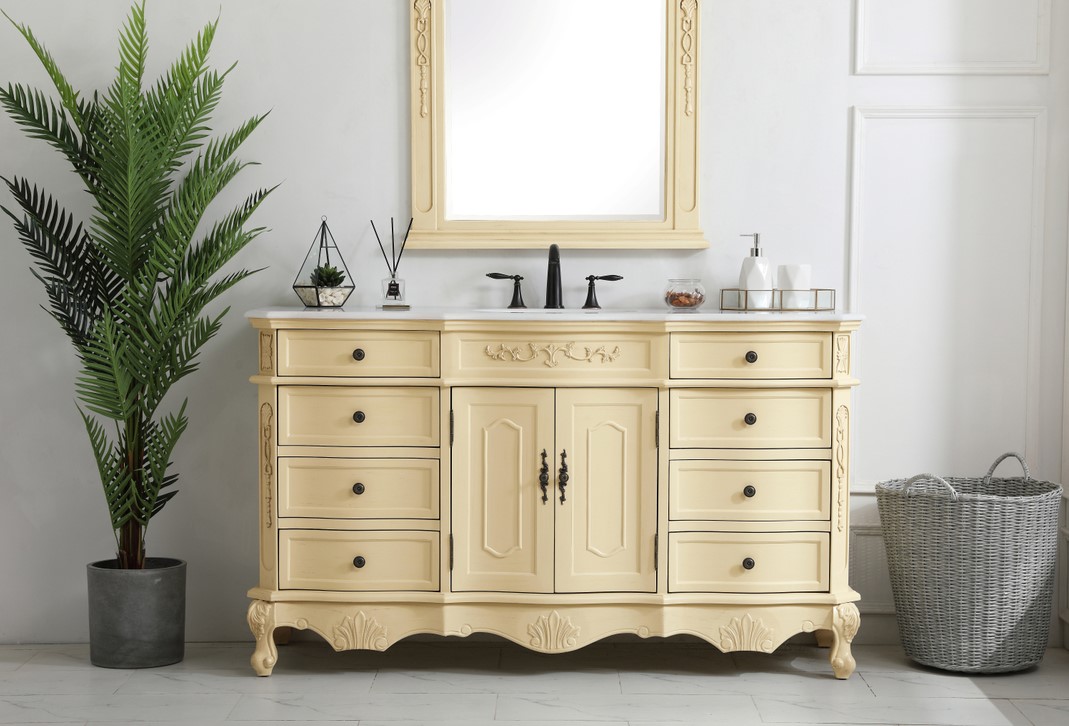 60 inch Adelina Single Bathroom Vanity in Light Antique Beige with Ivory White Marble