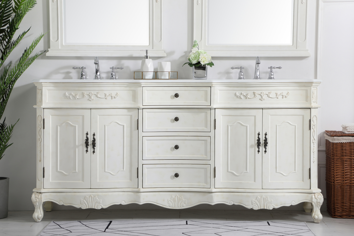 72 inch Adelina Double Bathroom Vanity in Antique White with Ivory White Marble