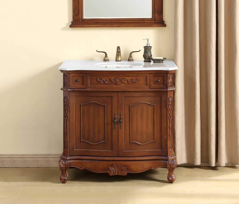 36 inch Adelina Single Bathroom Vanity in Brown with Ivory White Marble