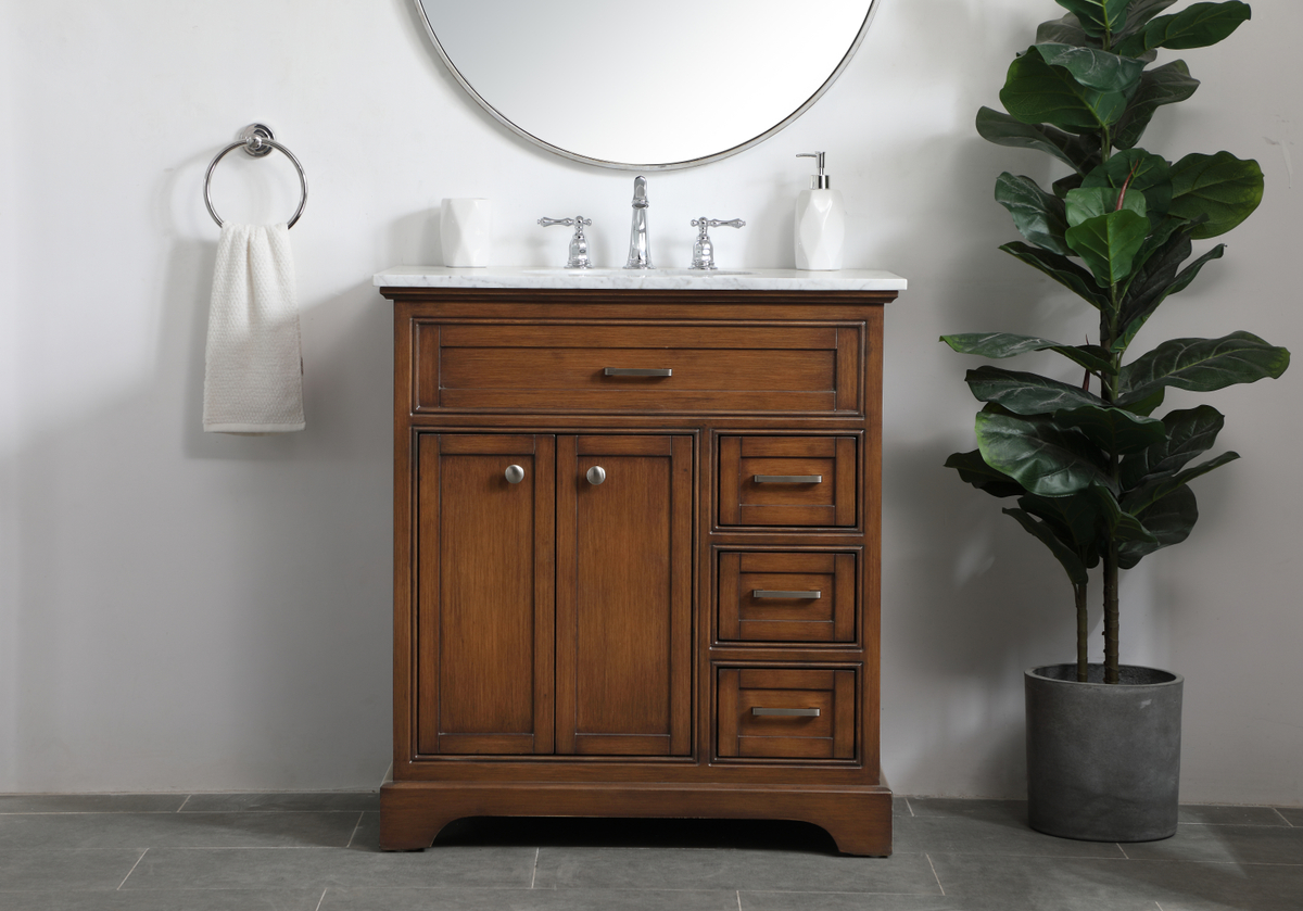 32 inch Modern Fitting Single Bathroom Vanity in Teak