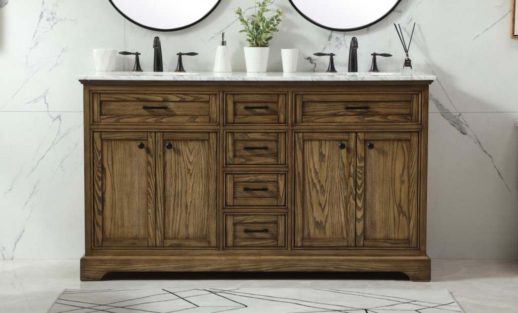 60 inch Modern Fitting Double Bathroom Vanity in Driftwood