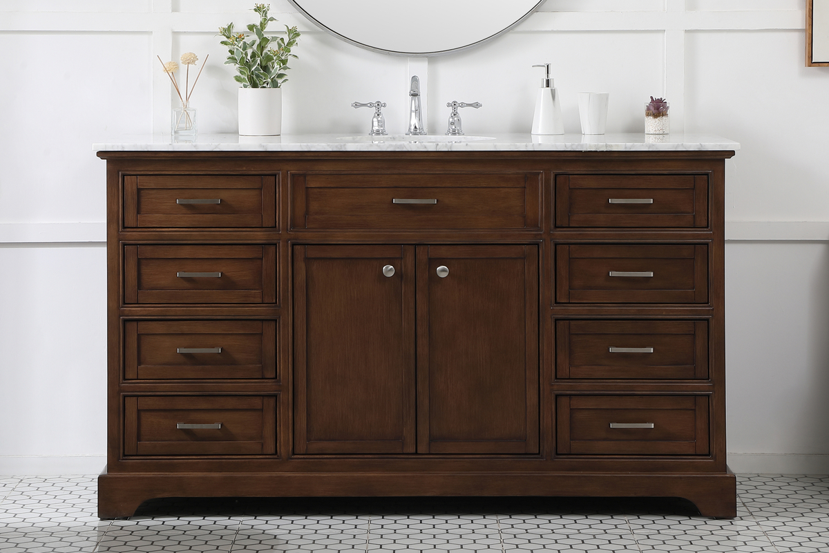 60 inch Modern Fitting Single Bathroom Vanity in Teak