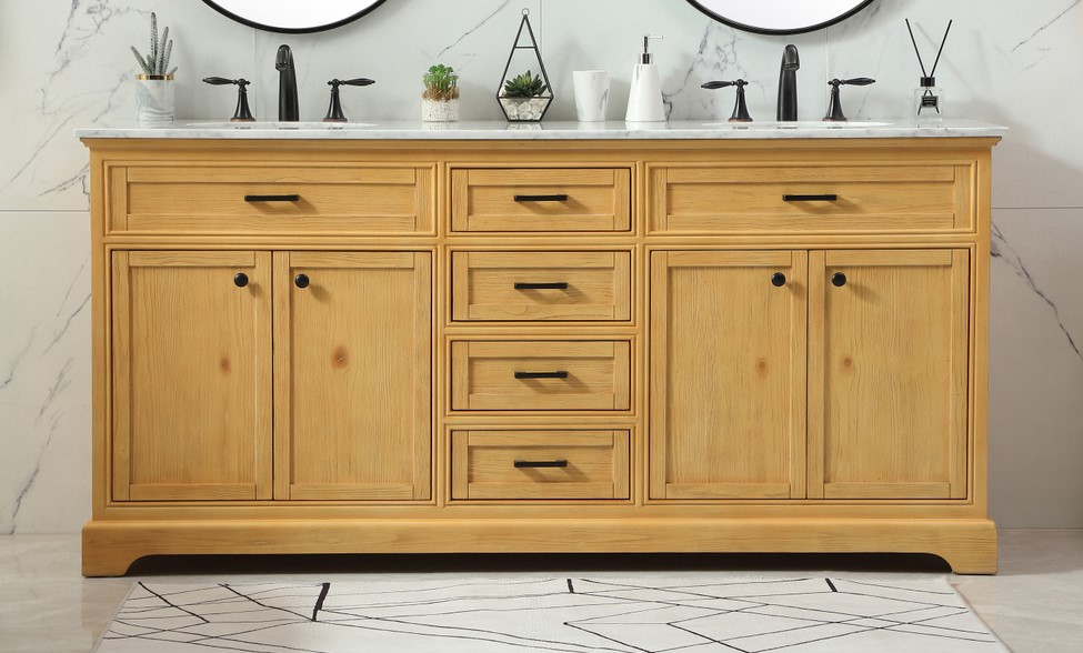 72 inch Modern Fitting Double Bathroom Vanity in Natural Wood