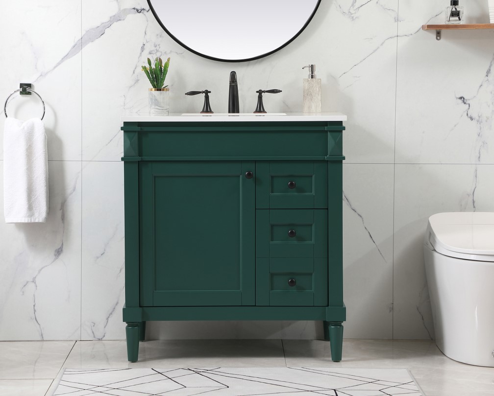 32 inch Modern Fitting Single Bathroom Vanity in Green with Backsplash Option