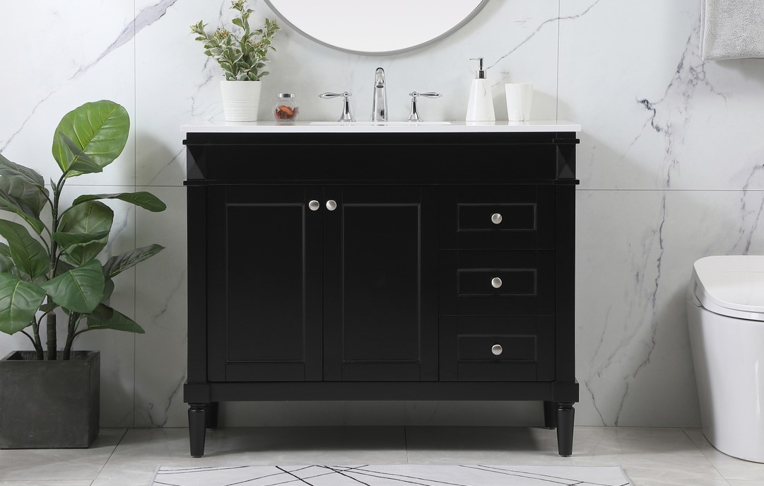 42 inch Modern Fitting Single Bathroom Vanity in Black with Backsplash Option