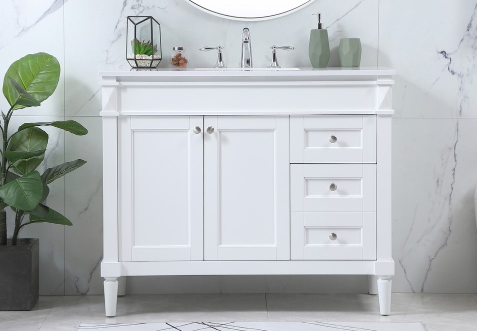 42 inch Modern Fitting Single Bathroom Vanity in White with Three Finishes Options and Backsplash Option