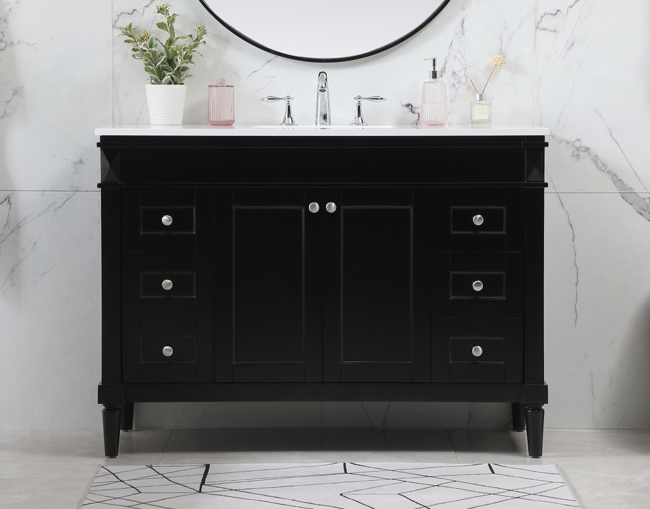 48 inch Modern Fitting Single Bathroom Vanity in Black with Backsplash Option