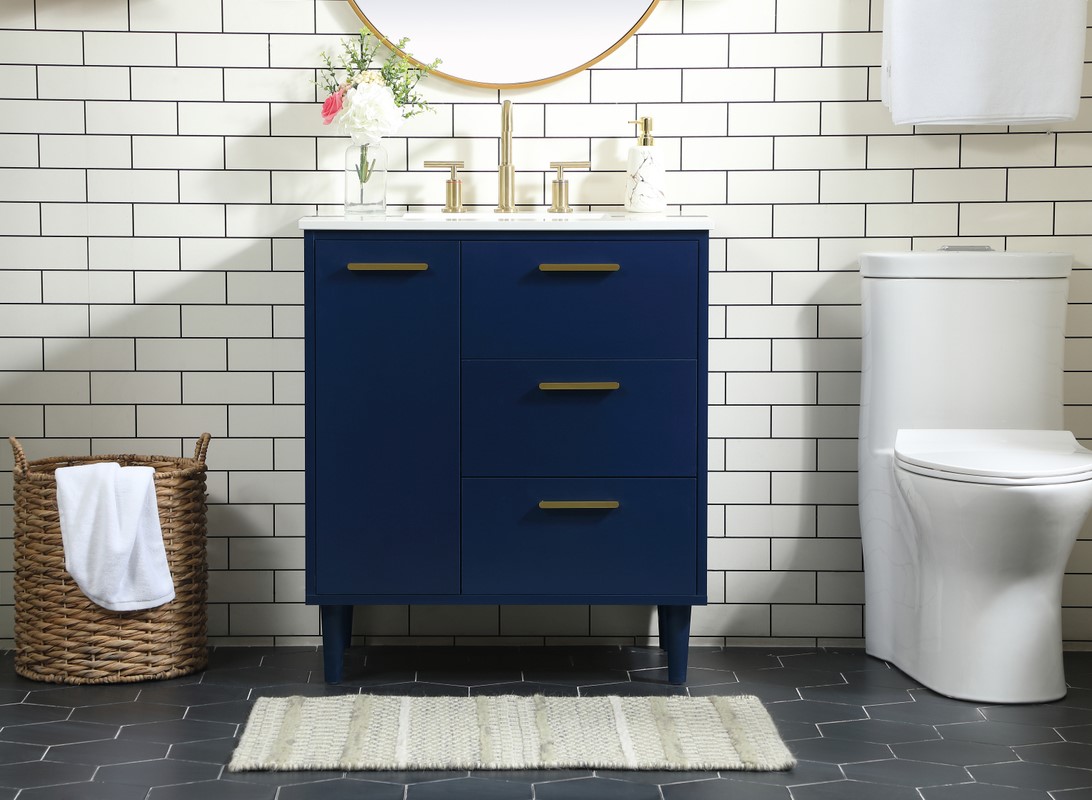 30 inch Modern Fitting Bathroom Vanity in Blue with Backsplash Option