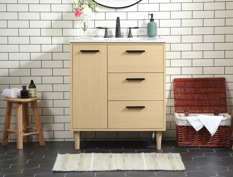 30 inch Modern Fitting Bathroom Vanity in Maple with Backsplash Option