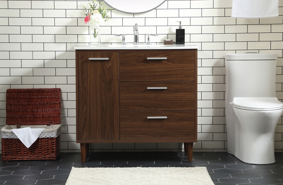 36 inch Modern Fitting Bathroom Vanity in Walnut with Backsplash Option