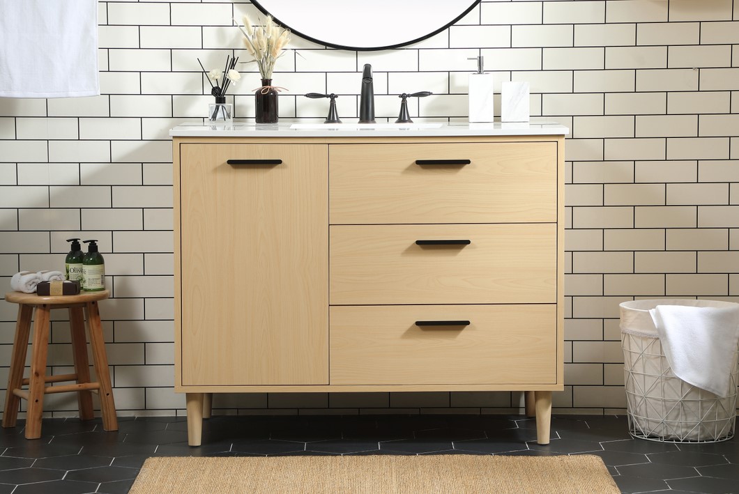 42 inch Modern Fitting Bathroom Vanity in Maple with Backsplash Option