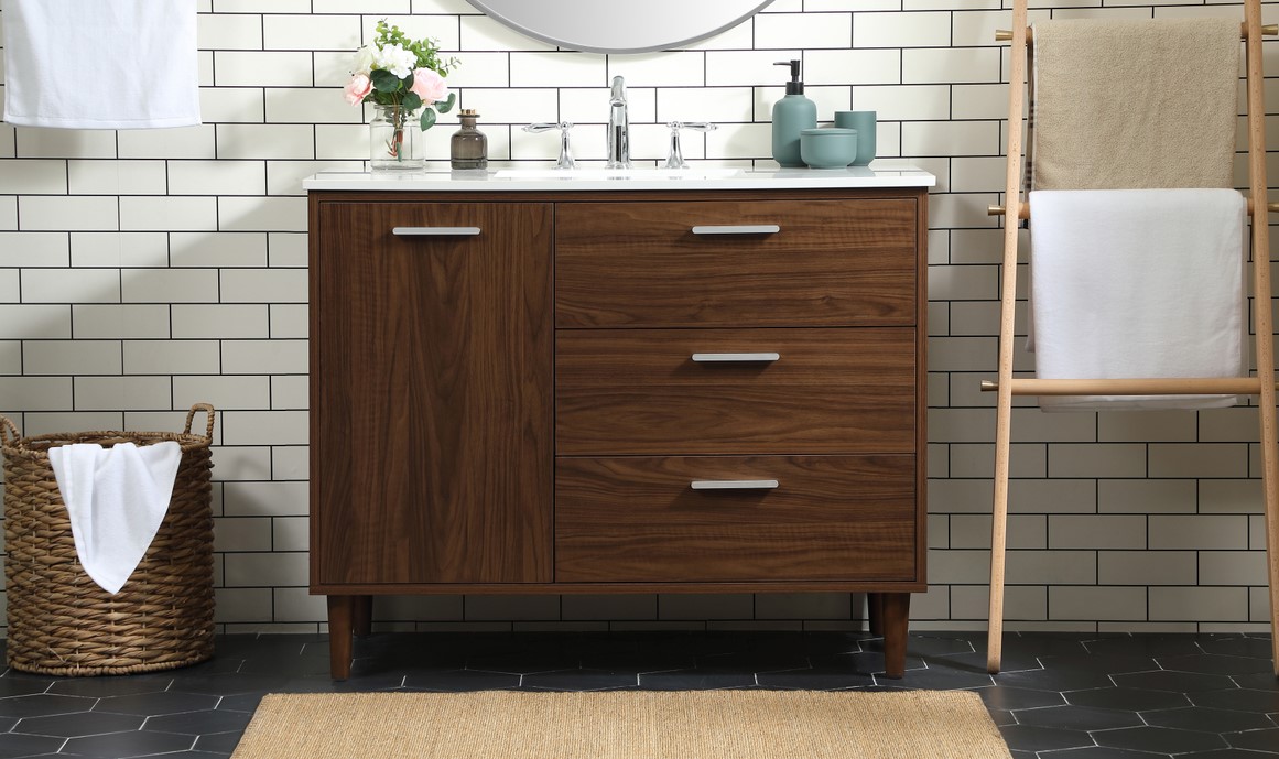 42 inch Modern Fitting Bathroom Vanity in Walnut with Backsplash