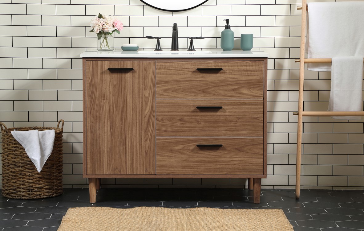 42 inch Modern Fitting Single Bathroom Vanity in Walnut Brown with Backsplash Option