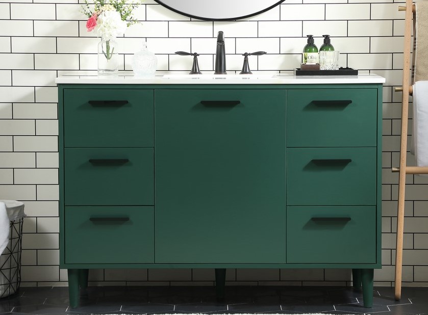 48 inch Modern Fitting Bathroom Vanity in Green with Backsplash Option