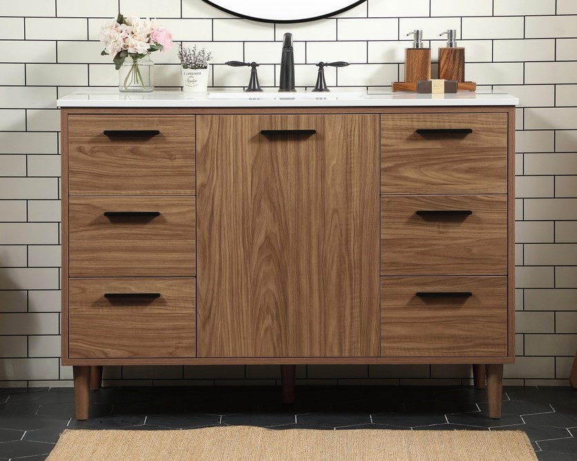 48 inch Modern Fitting Single Bathroom Vanity in Walnut Brown with Backsplash Option