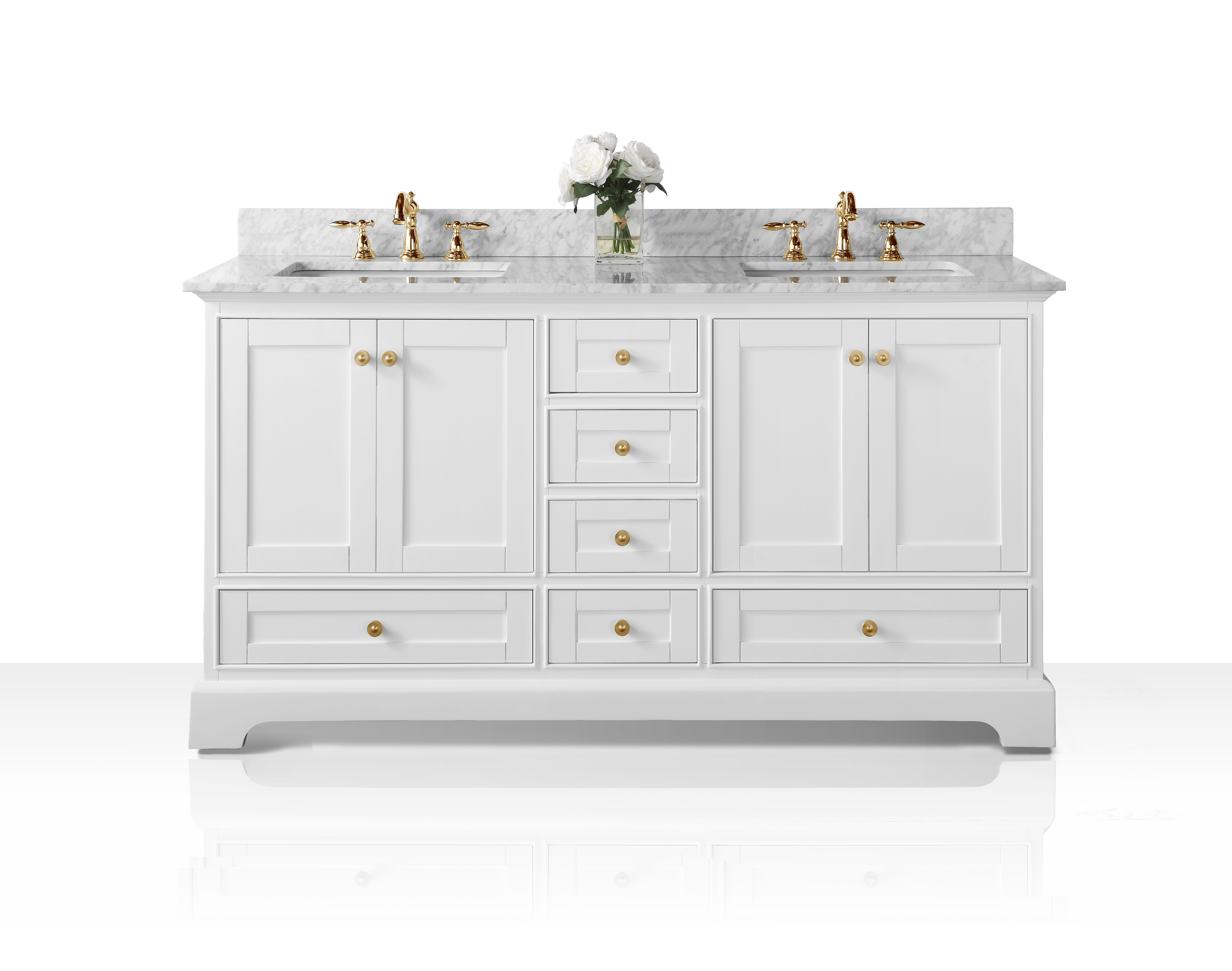 66 in. Bath Vanity Set in White with Gold Hardware