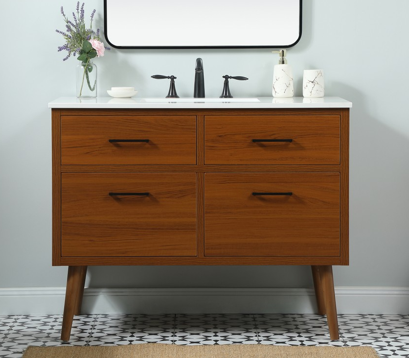 42 inch Single Bathroom Vanity in Teak with Backsplash Option