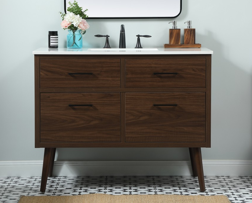 42 inch Single Bathroom Vanity in Walnut with Backsplash Option