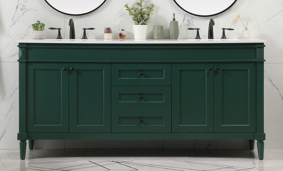 72 inch Modern Fitting Double Bathroom Vanity in Green